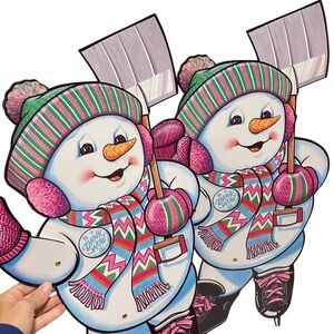 Vintage Beistle Jointed Snowman "Chuckles" Die Cut 26" Lot of 2 USA 1991